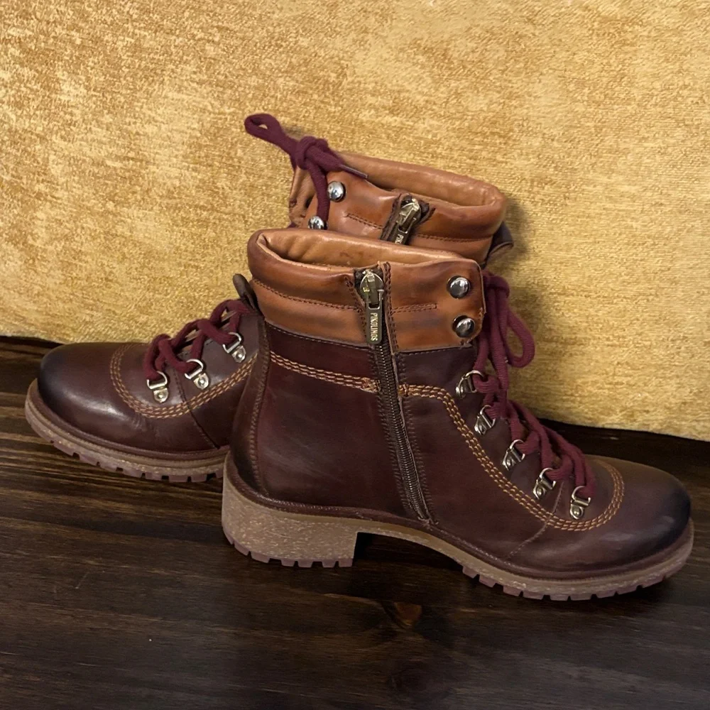 PIKOLINOS Brown and Burgundy Lace Up Boots - Picture 7 of 9